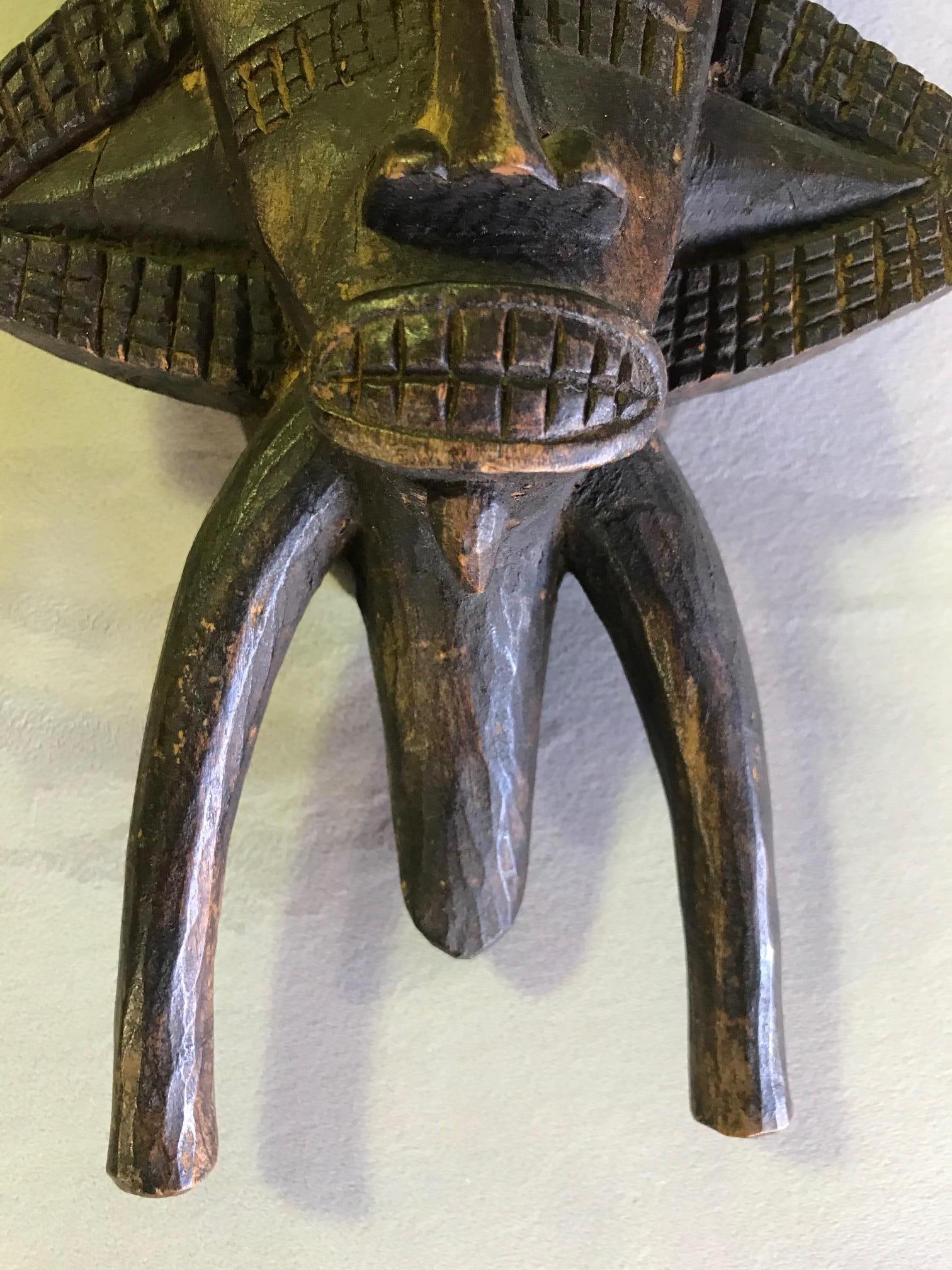 Ivorian African Intricately Carved Senufo Tribe Kpeliye Kpelie Kpeliyee Mask