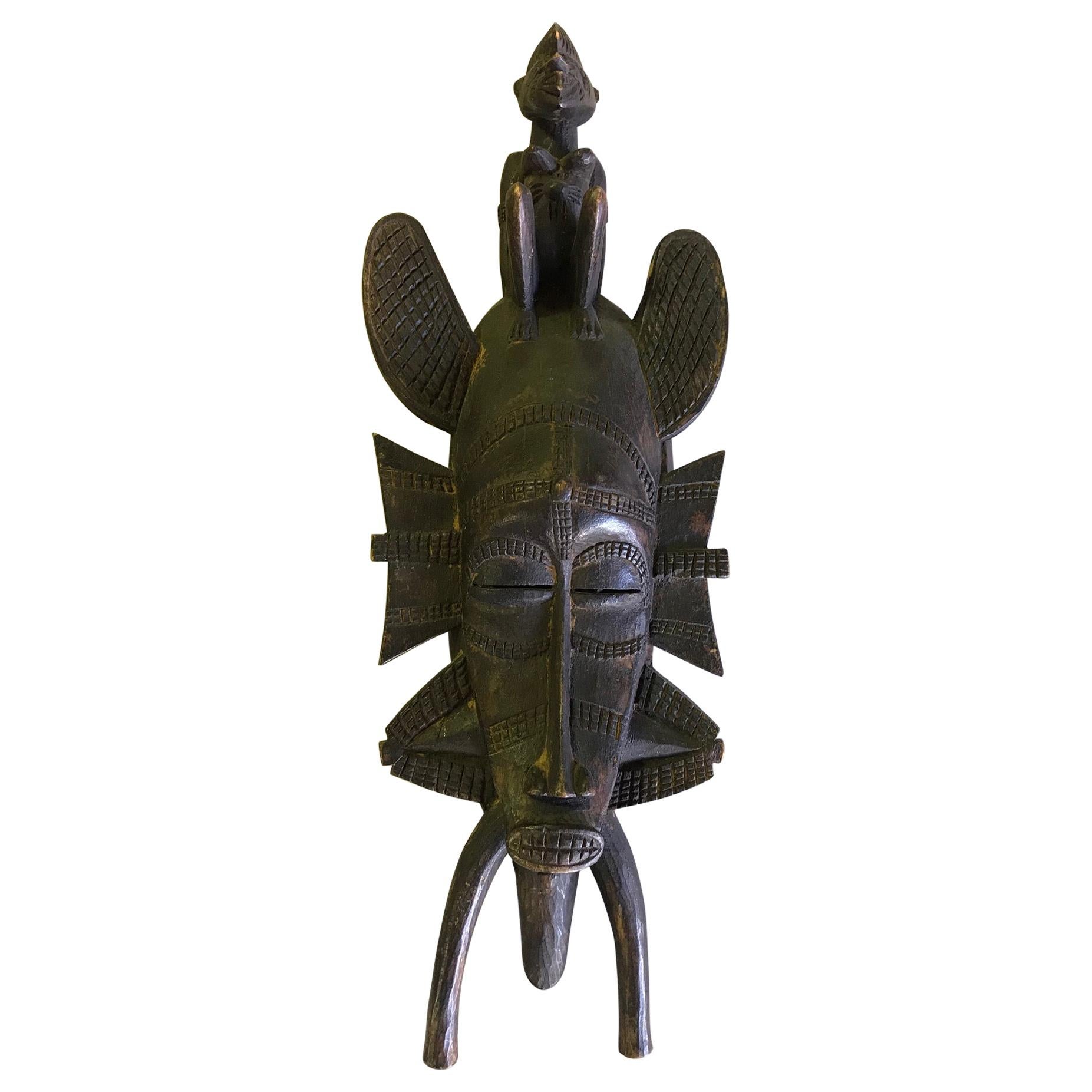 African Intricately Carved Senufo Tribe Kpeliye Kpelie Kpeliyee Mask