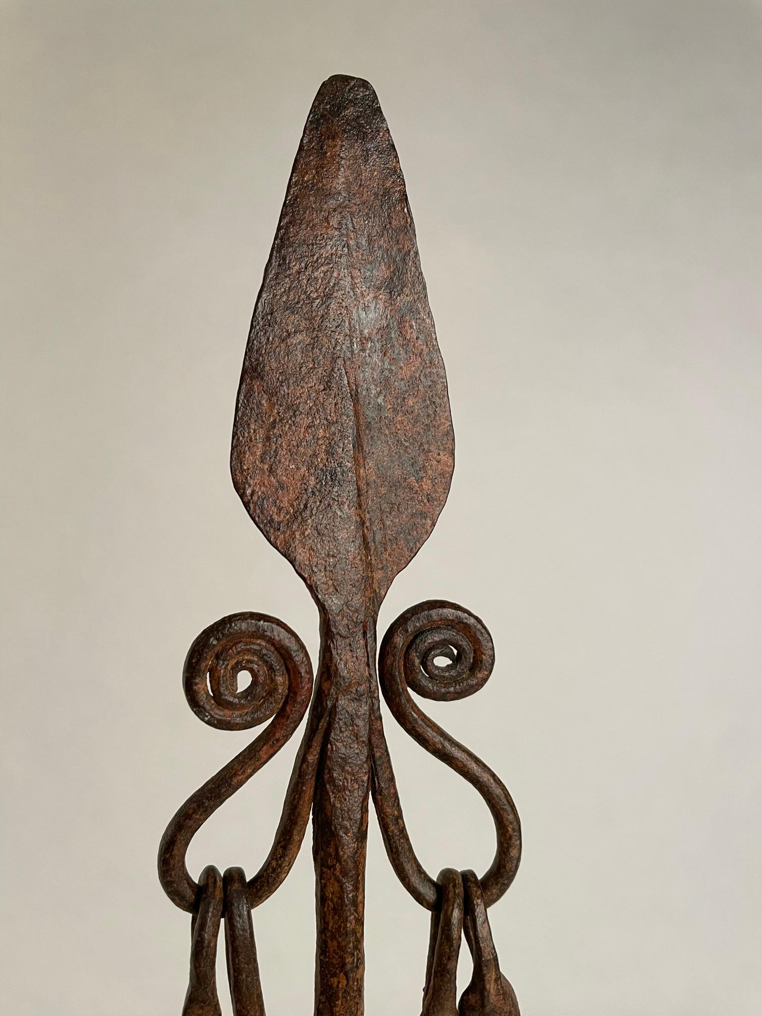 Tribal African Iron Spear-Form Currency Mounted On A Custom Steel Base  For Sale