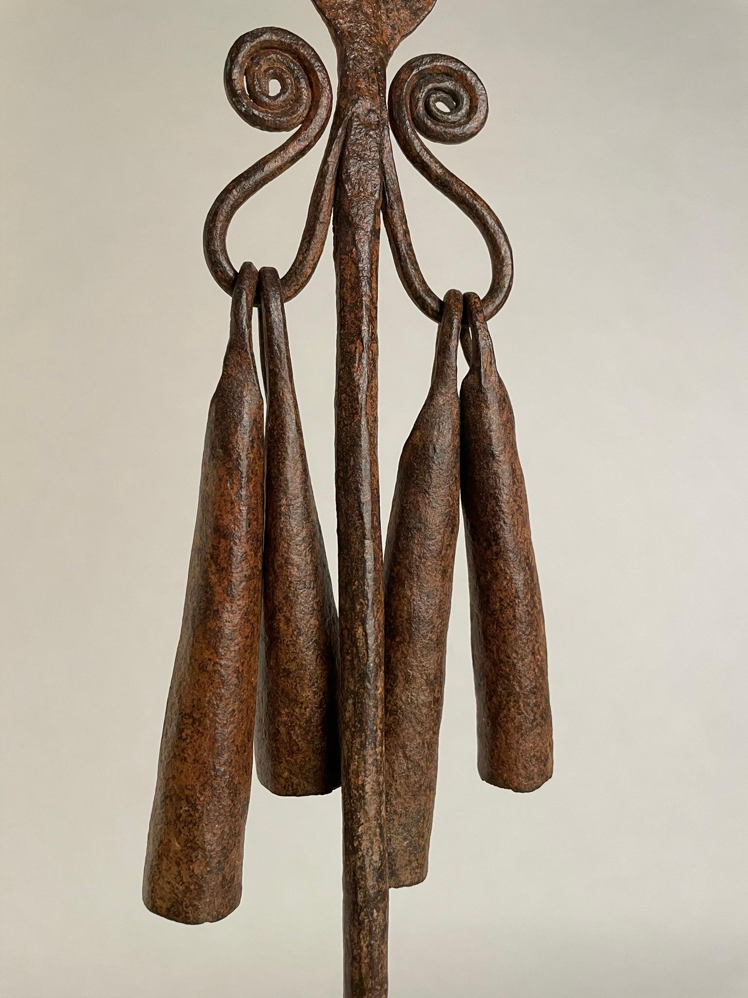 Congolese African Iron Spear-Form Currency Mounted On A Custom Steel Base  For Sale