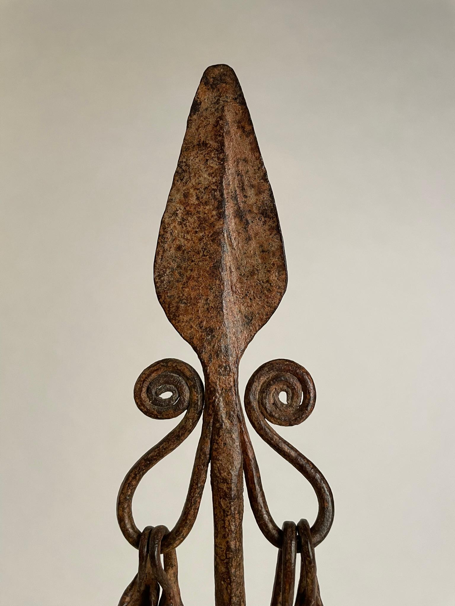 African Iron Spear-Form Currency Mounted On A Custom Steel Base  For Sale 2