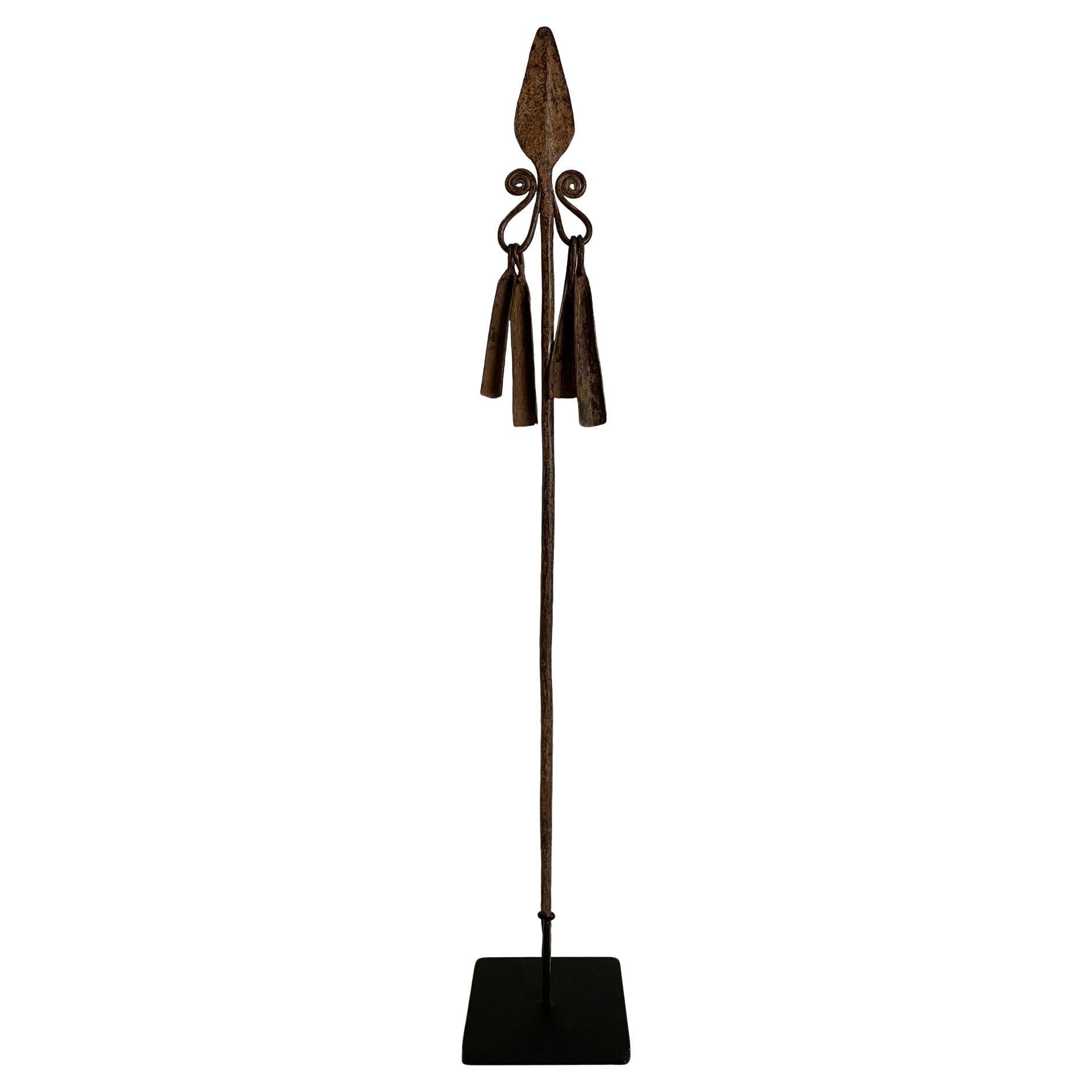 African Iron Spear-Form Currency Mounted On A Custom Steel Base  For Sale