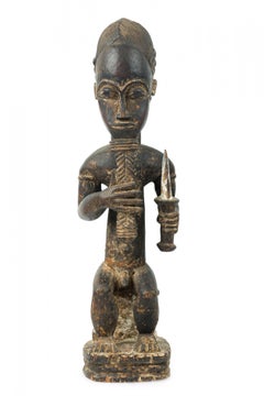 African Ivory Coast 20th Century Carved Wood Baule Diviner Seated Figure