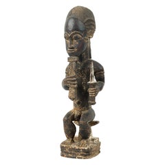 African Ivory Coast 20th Century Carved Wood Baule Diviner Seated Figure