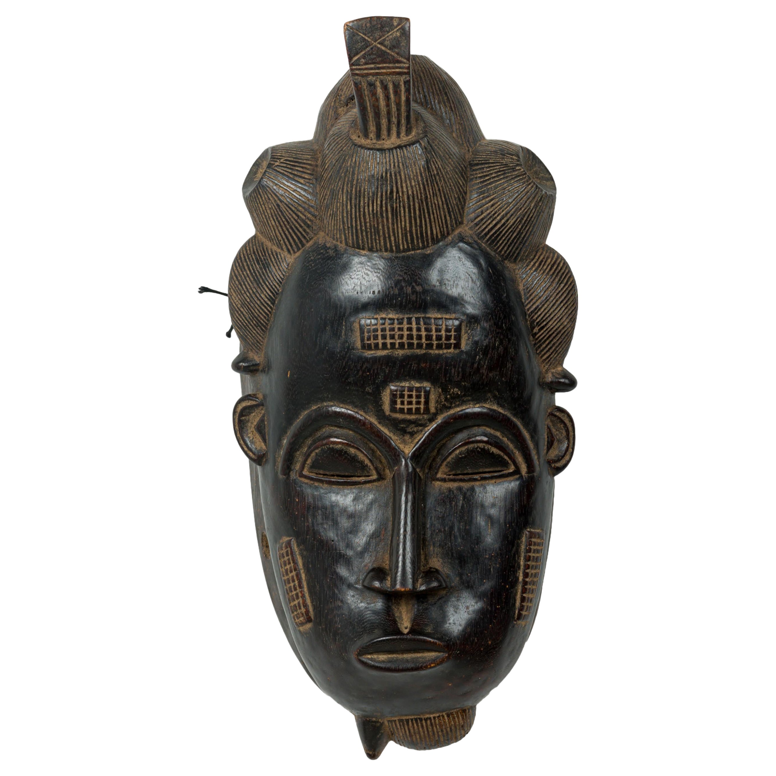 African Ivory Coast 20th Century Carved Wood Baule Male Face Mask
