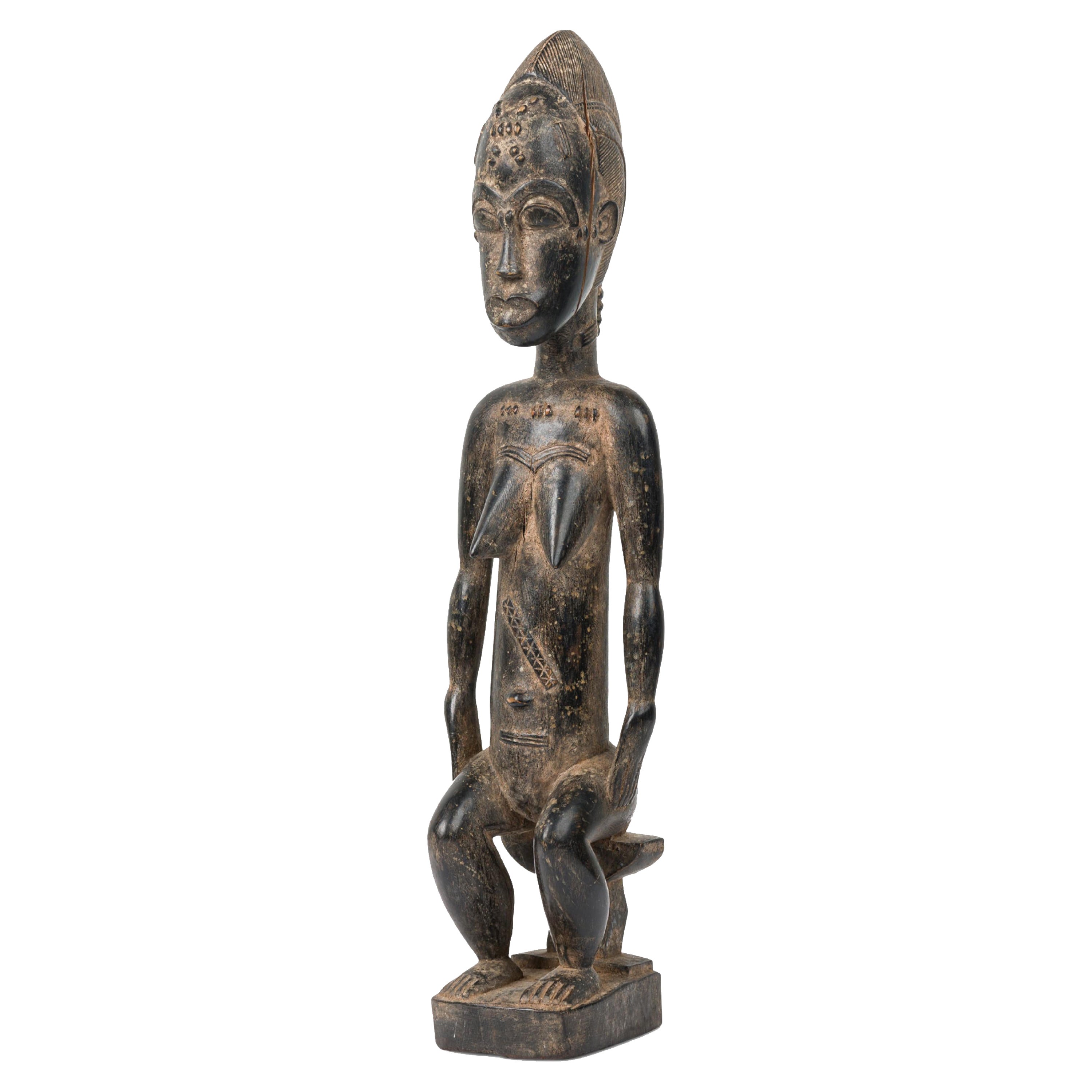 African Ivory Coast 20th Century Carved Wood Baule Seated Female "Spirit Spouse"