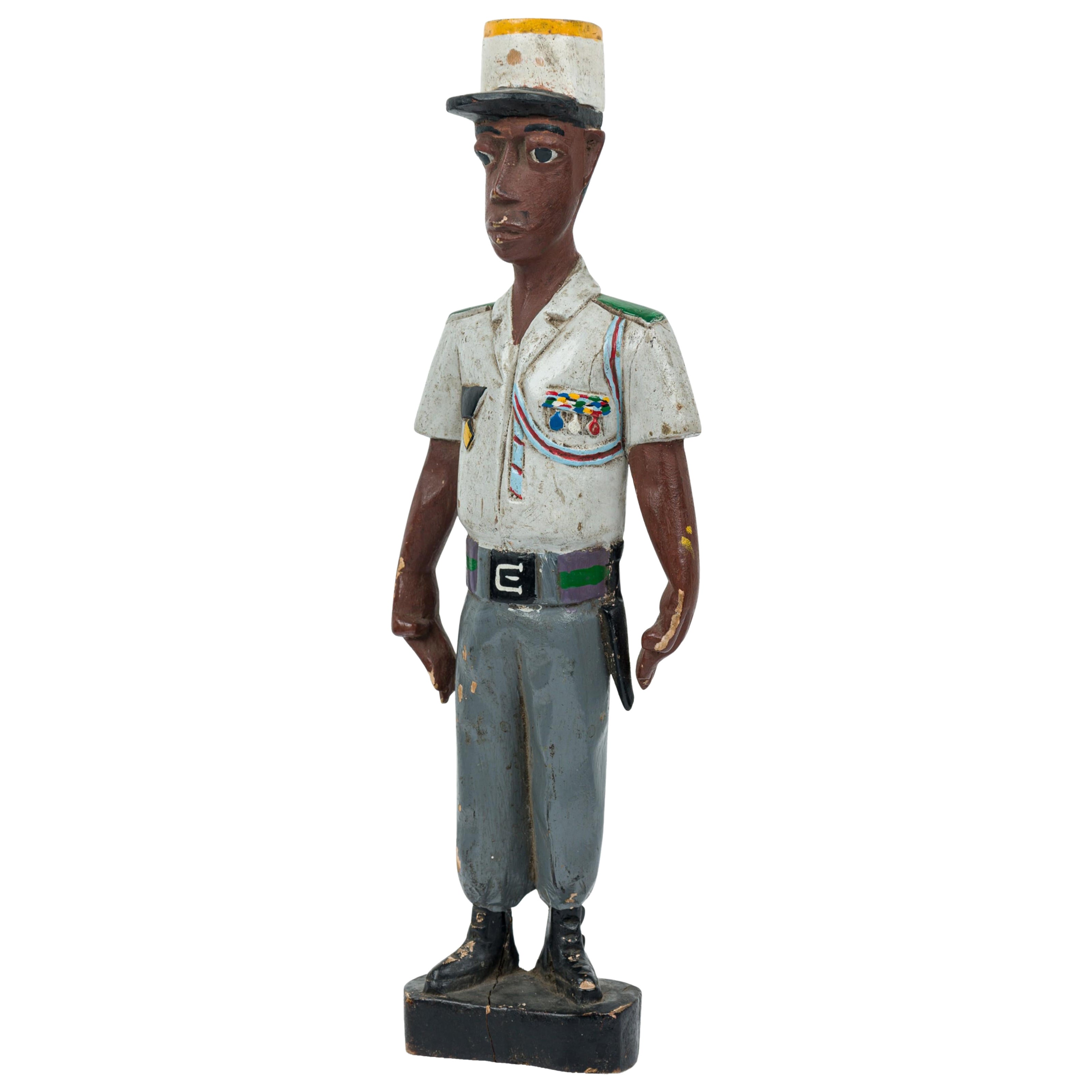 African Ivory Coast 20th Century Wood Baule Colonial ("Colon") Male Policeman For Sale