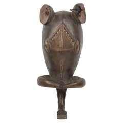 African Ivory Coast 20th Century Wood Baule Goli Elephant Face Mask with Horns