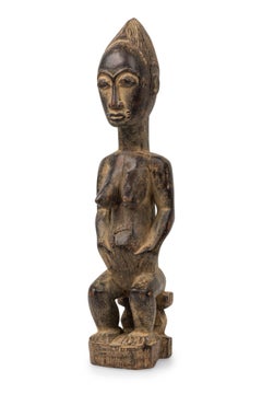 African Ivory Coast Late 20th Century Baule Seated Female Fertility Figure