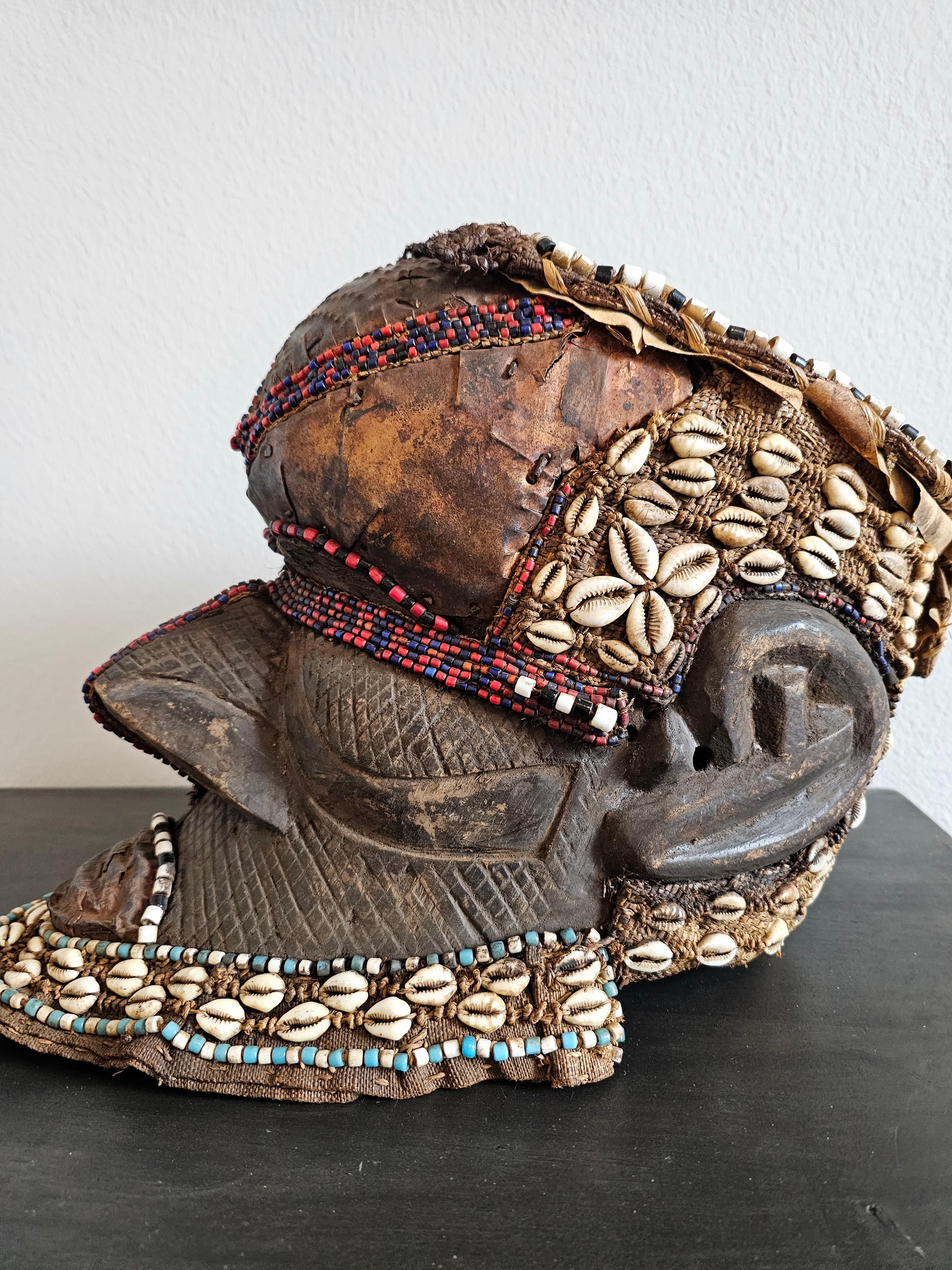 Hand-Carved African Kuba Bwoom Helmet Mask Kasai Democratic Republic of the Congo
