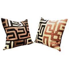 African Kuba Cloth Pillows, a Pair