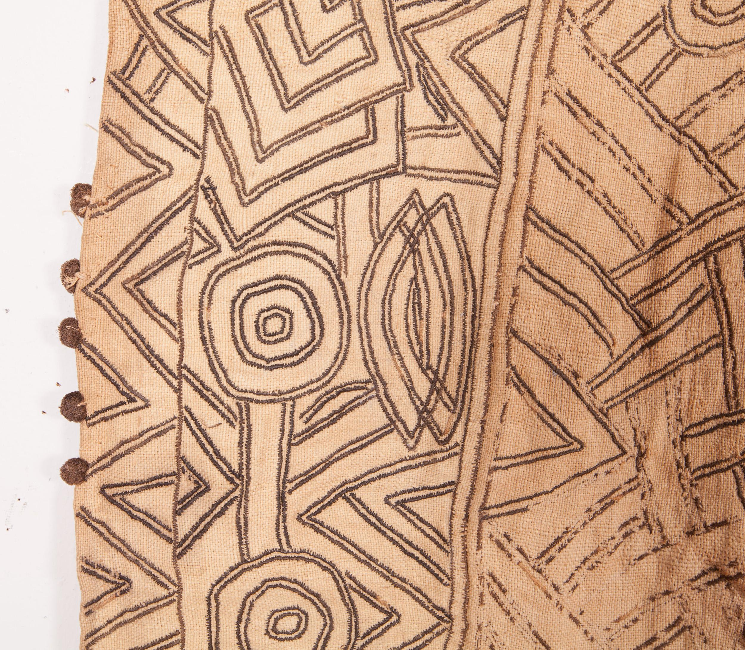 Hand-Woven African Kuba Embroidered Raffia Textile, Early 20th Century For Sale