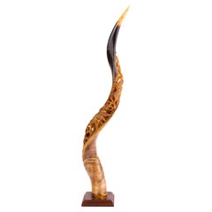 Vintage African Kudu Antelope Horn with Carved Elephants 