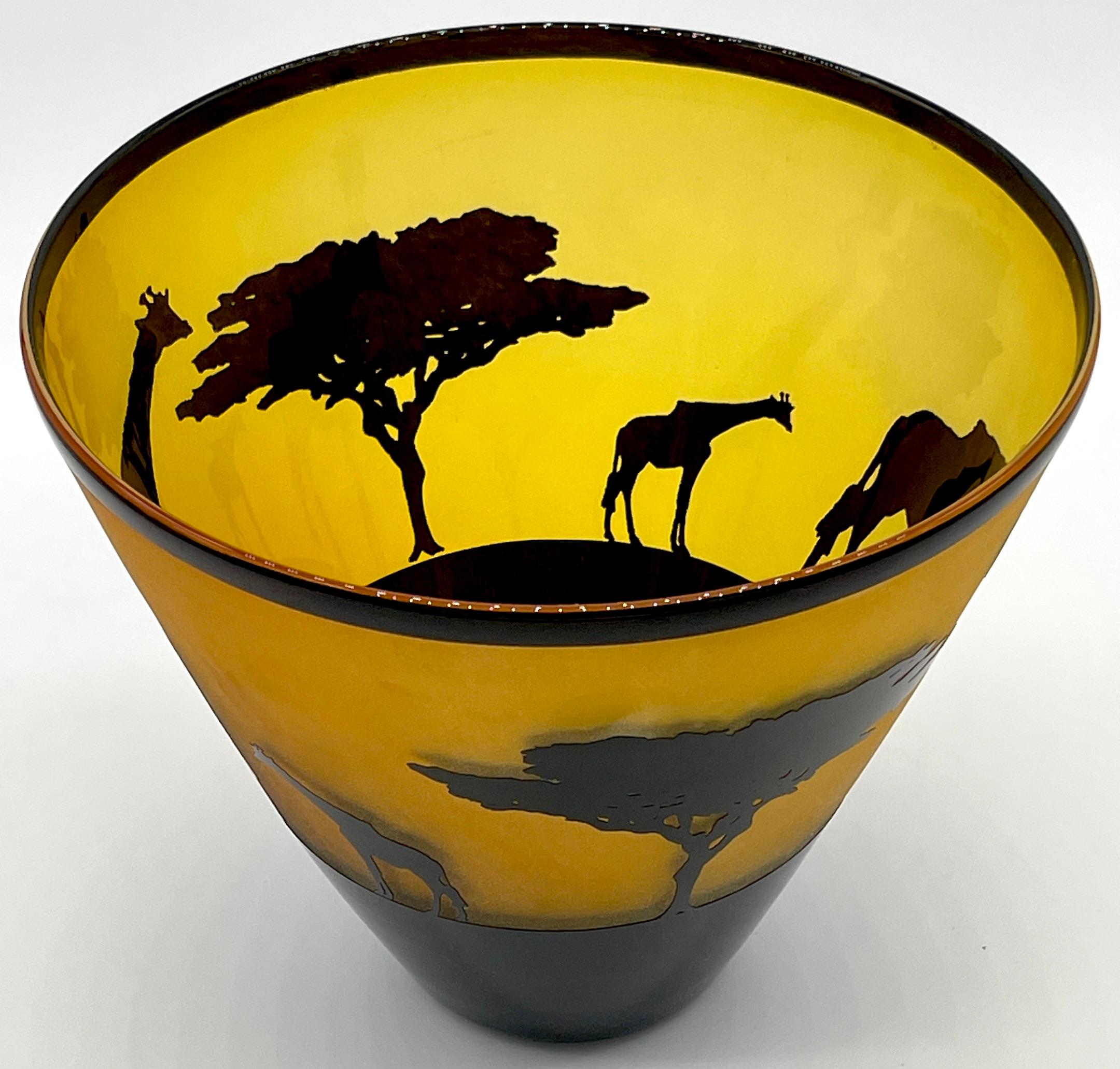 African Landscape Cameo Glass Vase by Steven Correia, 1986 Edition of #168/500 3