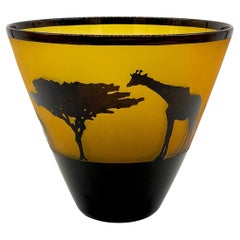 Vase en verre Camée Paysage Africain par Steven Correia, 1986 Edition de #168/500
