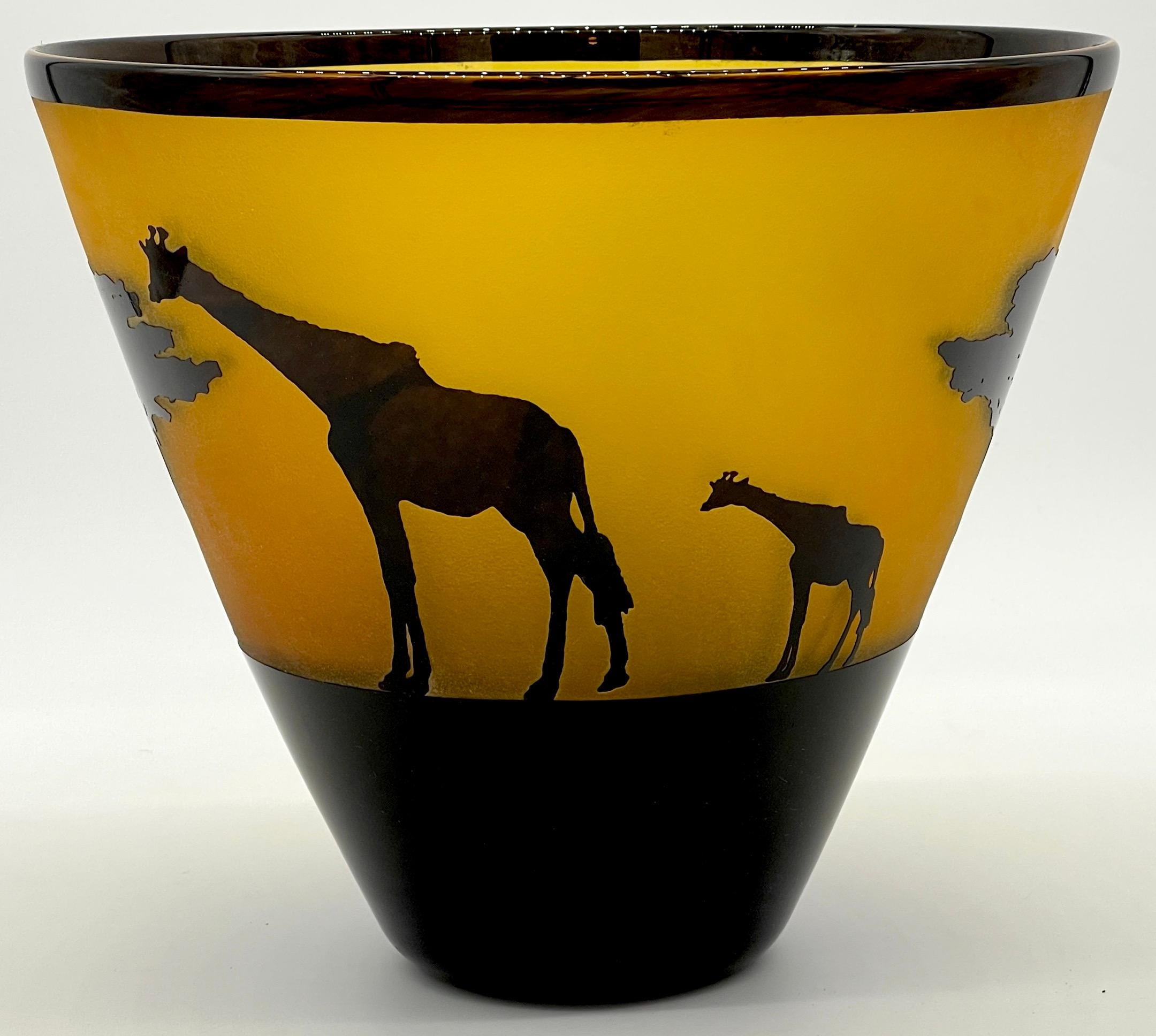 Modern African Landscape Cameo Glass Vase by Steven Correia, 1986 Edition of #168/500
