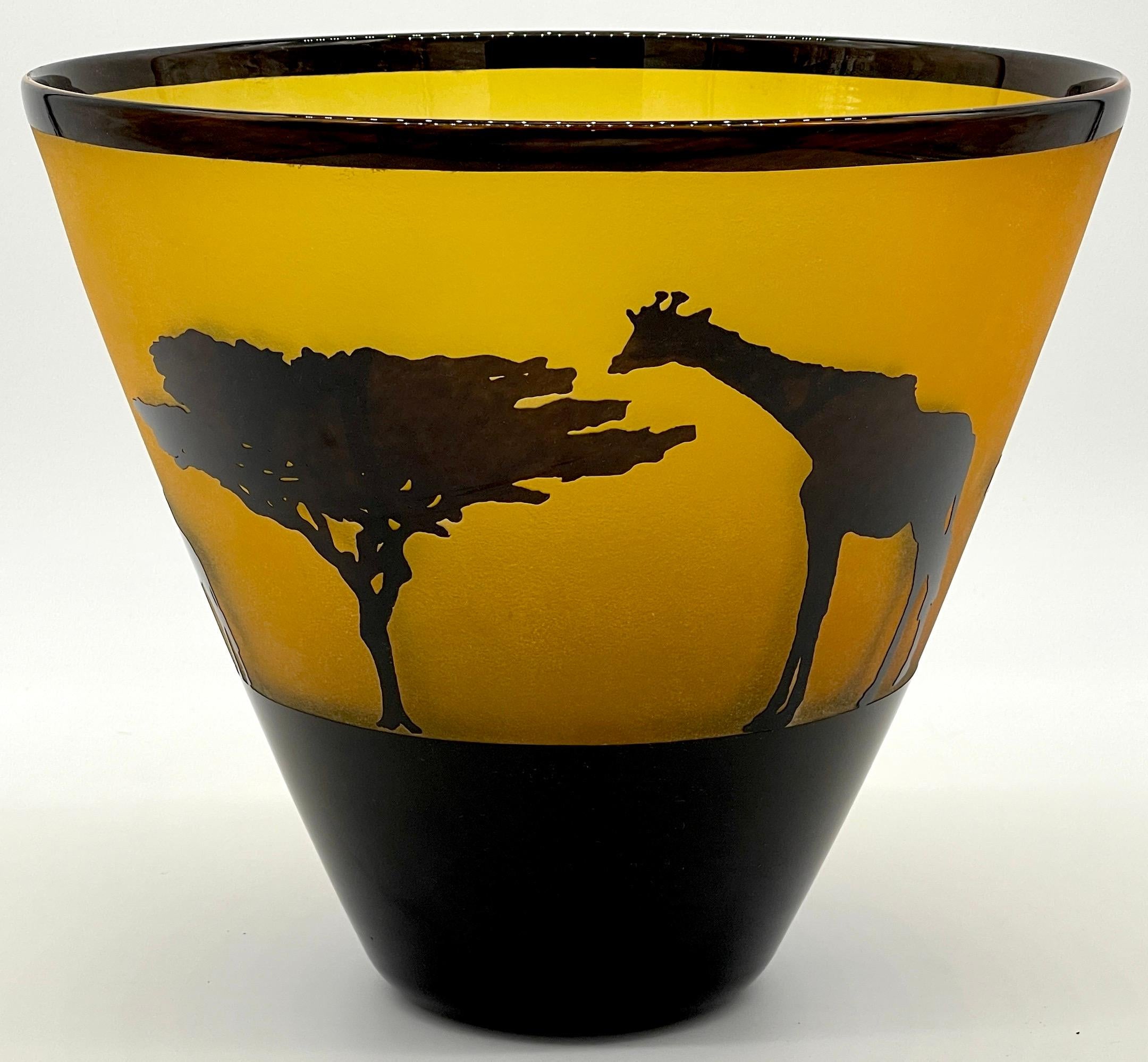 American African Landscape Cameo Glass Vase by Steven Correia, 1986 Edition of #168/500
