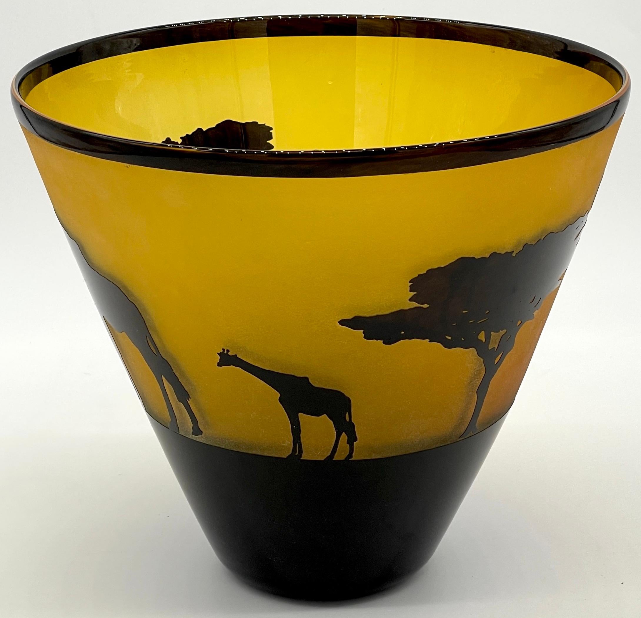 20th Century African Landscape Cameo Glass Vase by Steven Correia, 1986 Edition of #168/500