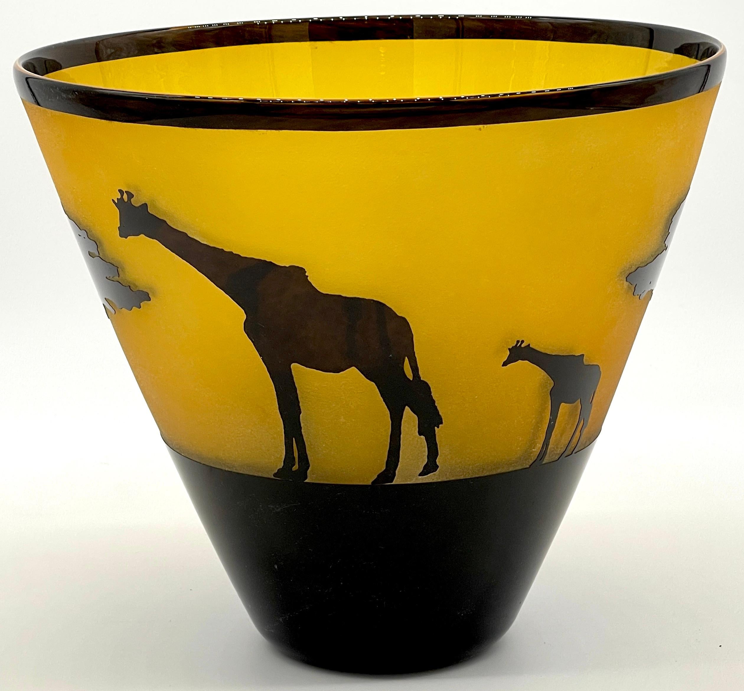 African Landscape Cameo Glass Vase by Steven Correia, 1986 Edition of #168/500 1