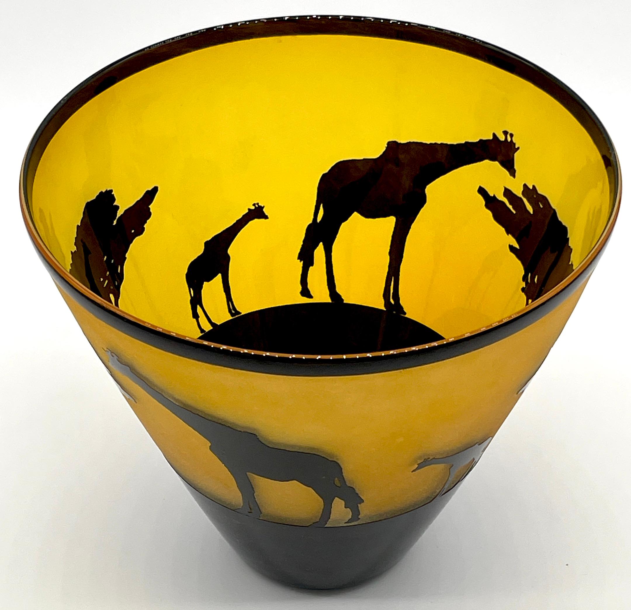 African Landscape Cameo Glass Vase by Steven Correia, 1986 Edition of #168/500 2