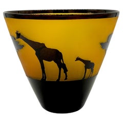 African Landscape Cameo Glass Vase by Steven Correia, 1986 Edition of #168/500