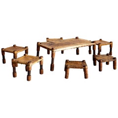 African Leather Table and Stools