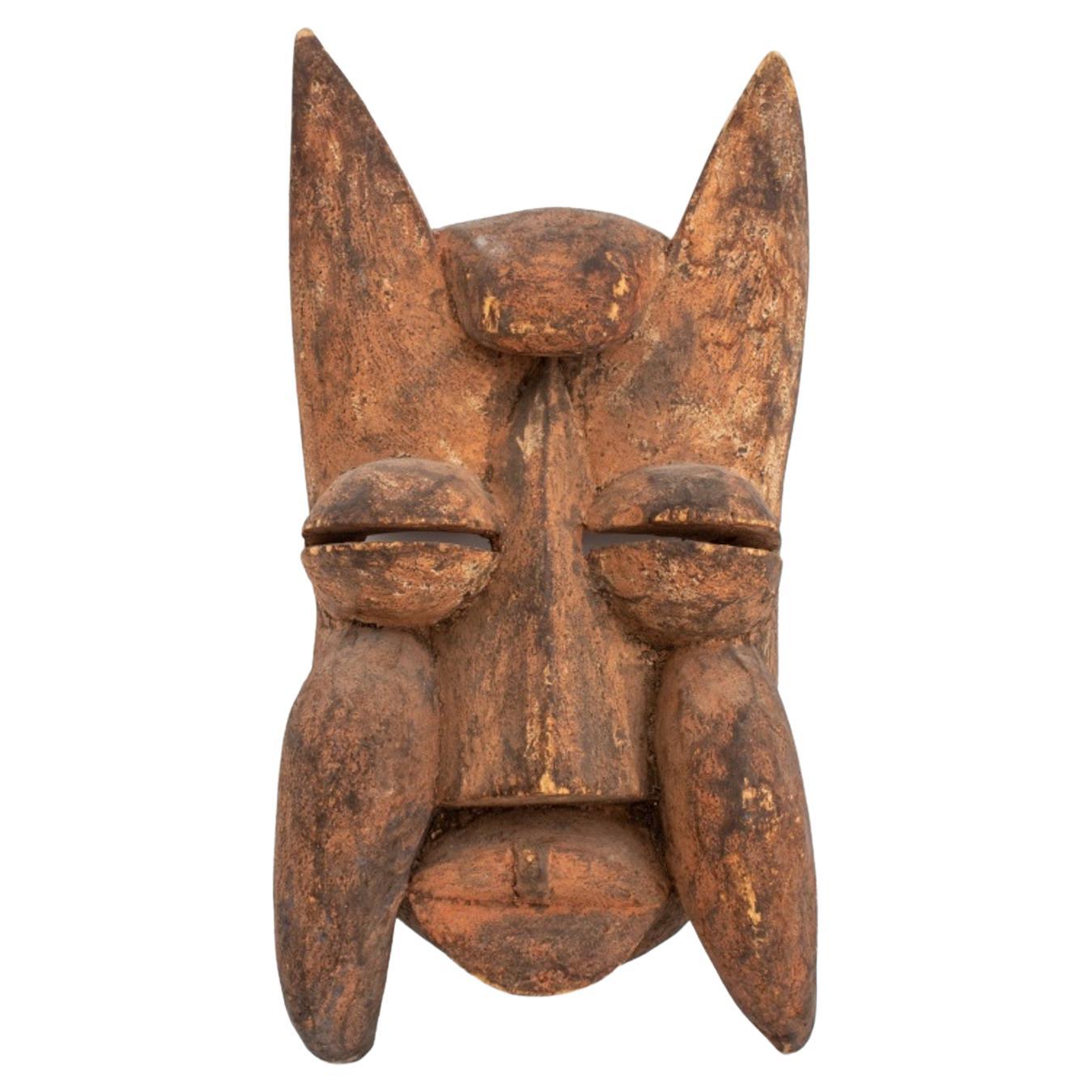 African, Likely Cote D'ivoire, Wood Feline Mask For Sale