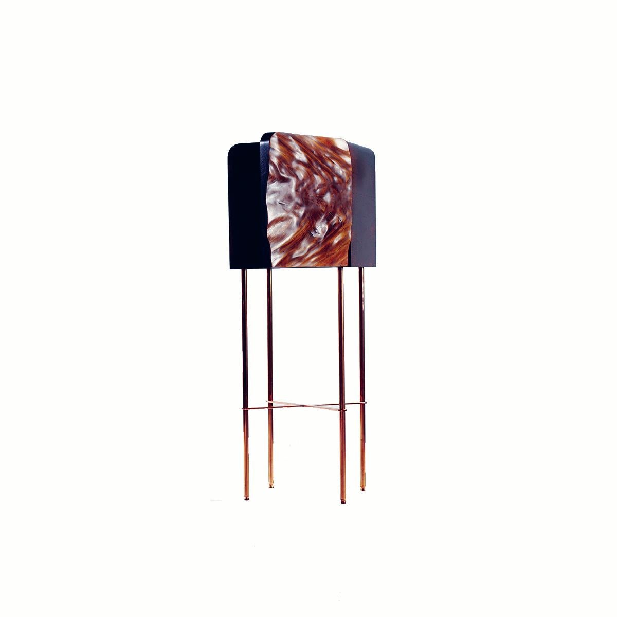 Modern African Mahogany Night Stand Bedside Cabinet with Copper Plated Steel Legs