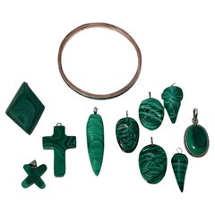 Colgantes y pulsera de malaquita africana, años 70