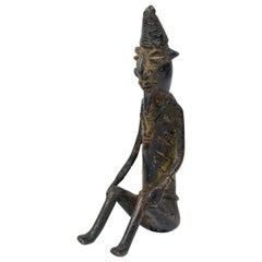 African Mali Late 20th Century Bronze Dogon Seated Village Elder Male Figure