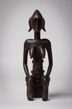 African Mali Late 20th Century Carved Wooden Bamana Maternity Figure with Baby
