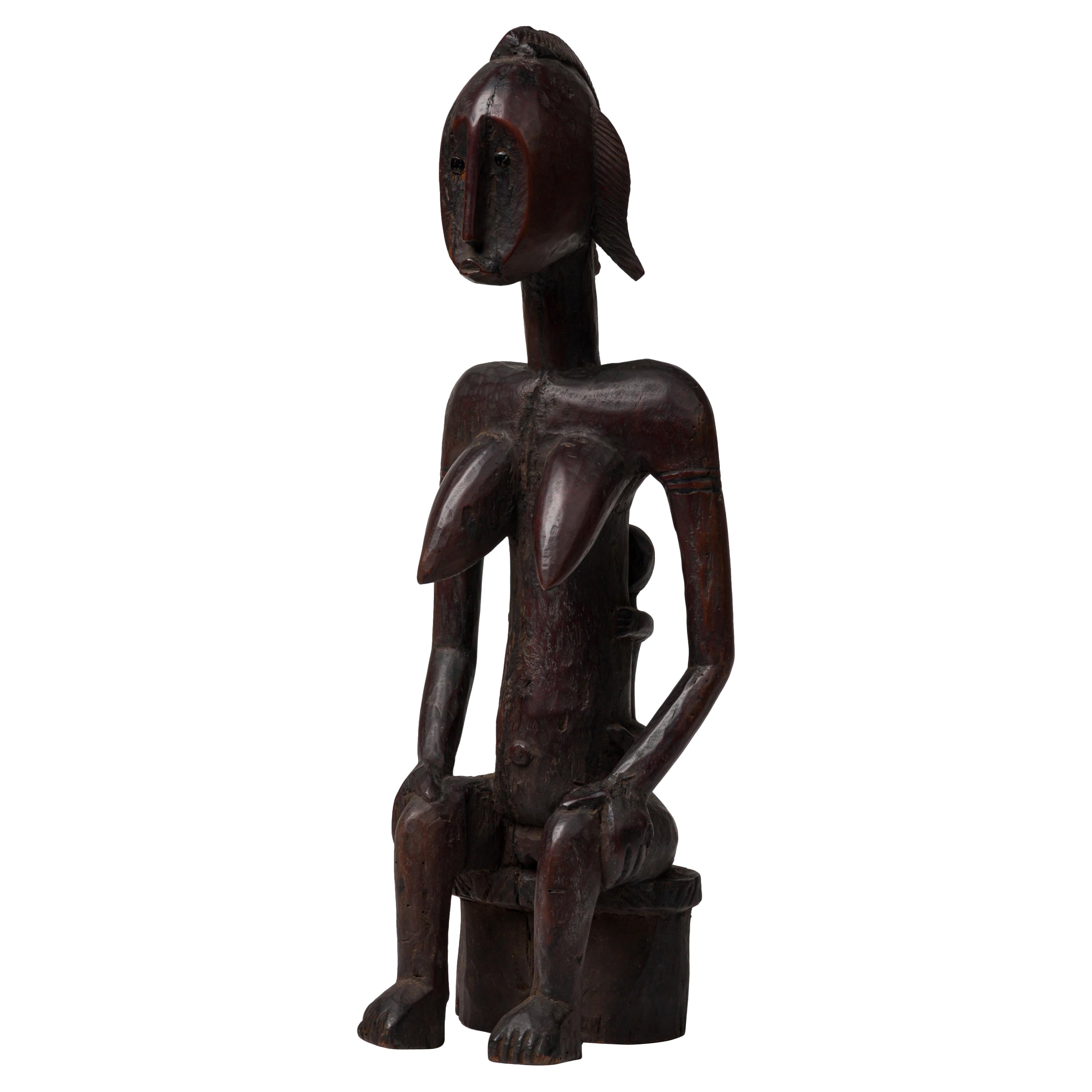 African Mali Late 20th Century Carved Wooden Bamana Maternity Figure with Baby