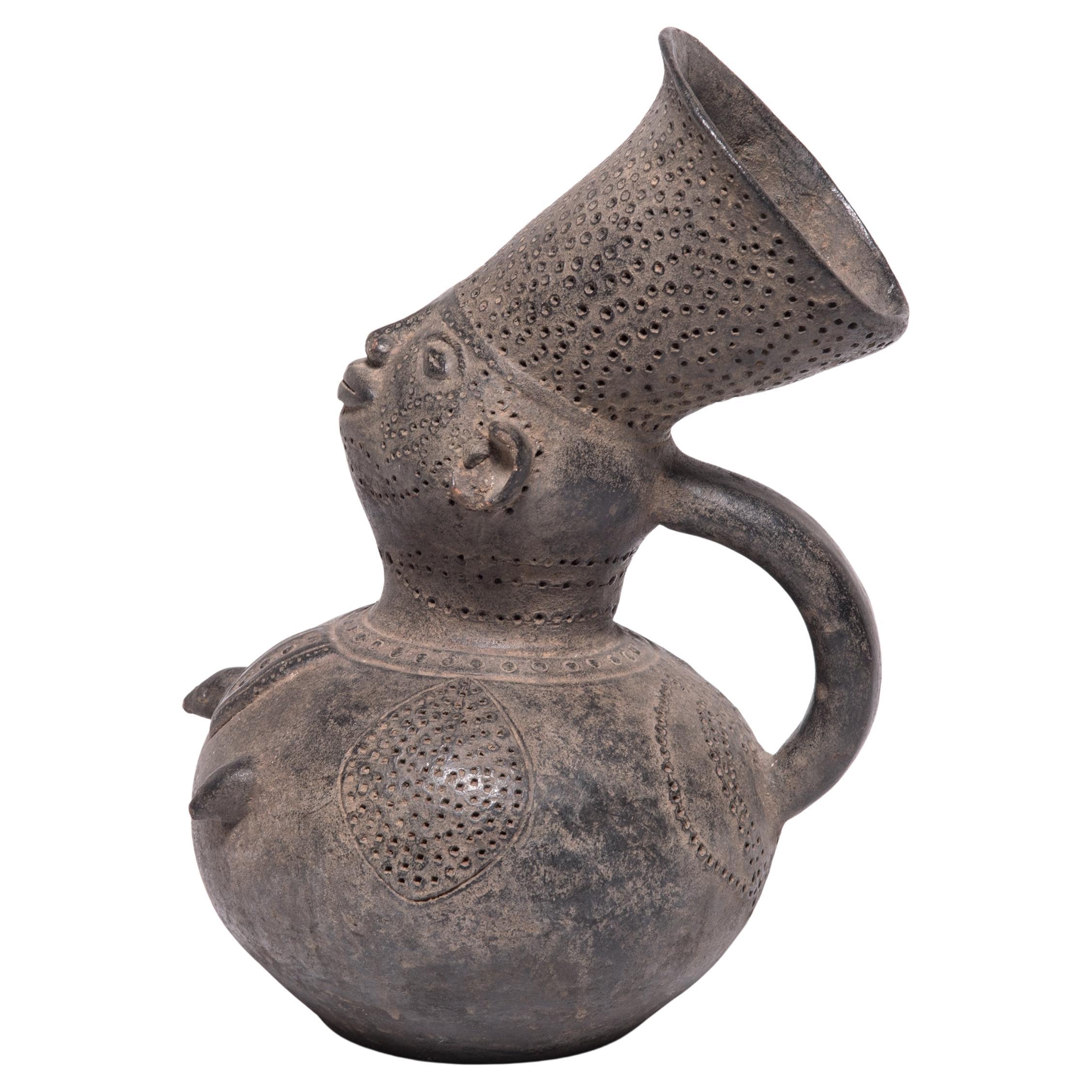 African Mangbetu Terracotta Ceremonial Jug For Sale