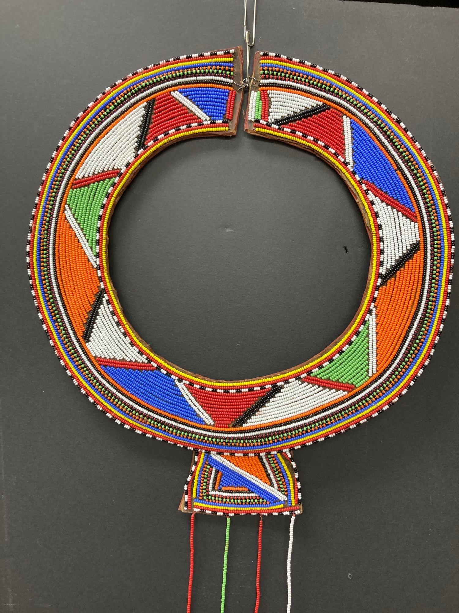 Folk Art African Masai Beaded Traditional Artifact Wall Decor For Sale