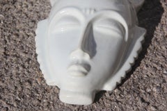 African Mask in Hard Porcelain Glossy French Design 2010 Jean Dange Paris White