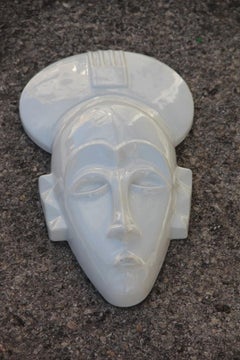 African Mask in Hard Porcelain Glossy French Design 2010 Jean Dange Paris White