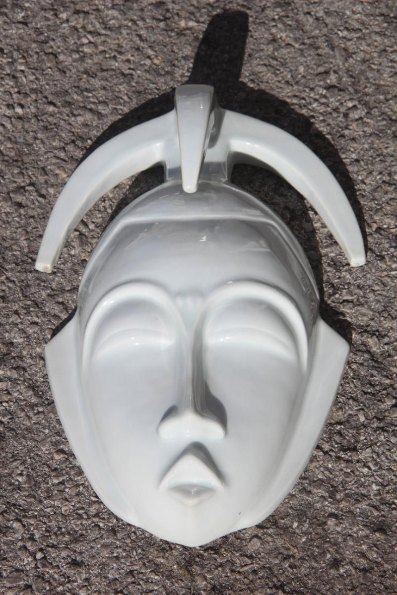 African Mask in Hard Porcelain Glossy French Design 2010 Jean Dange Paris White 3