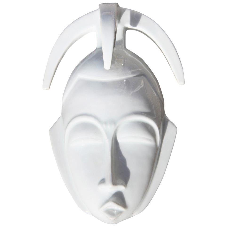 African Mask in Hard Porcelain Glossy French Design 2010 Jean Dange Paris White