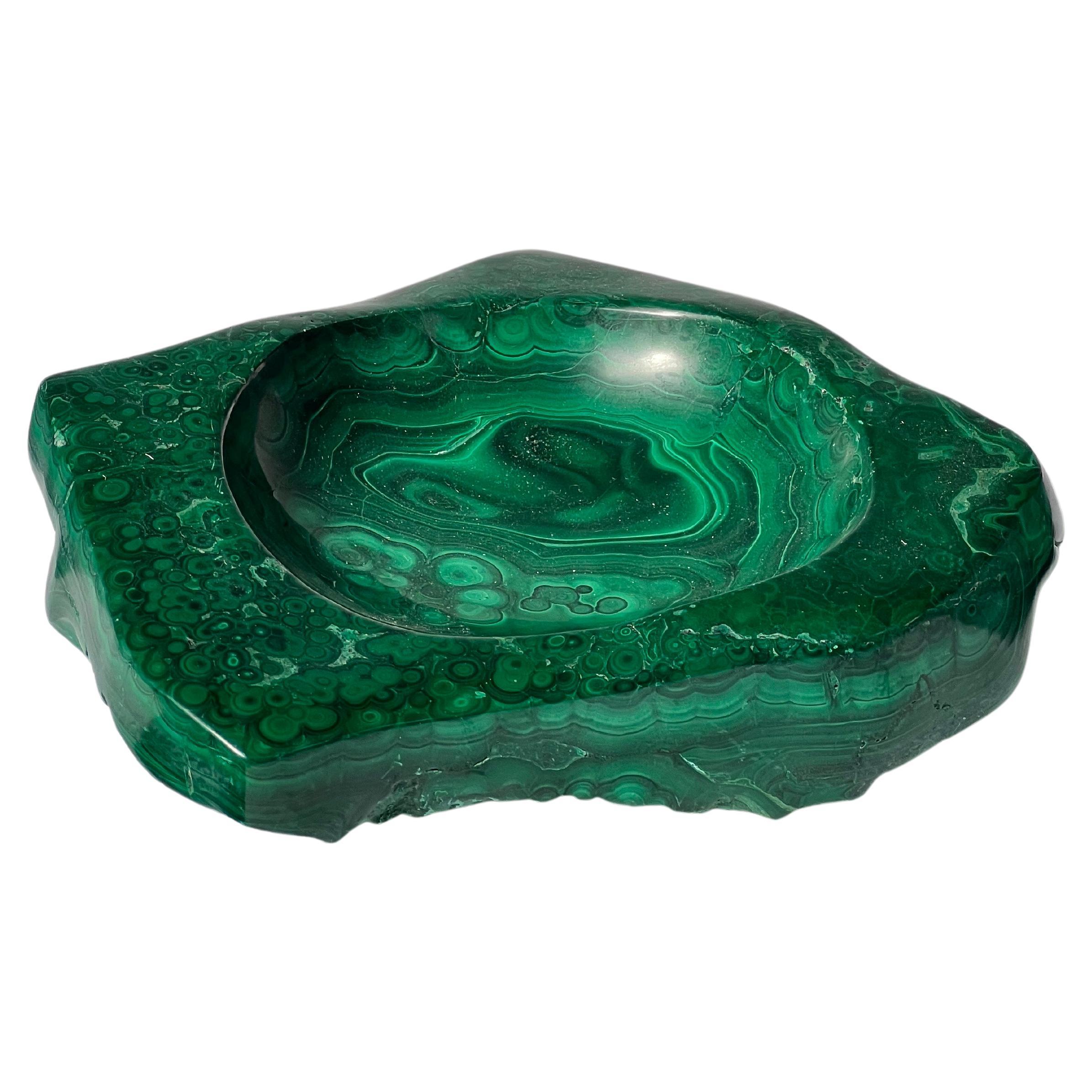 African massive malachite hand carved Ashtray natural green mineral copper