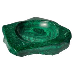 Vintage African massive malachite hand carved Ashtray natural green mineral copper