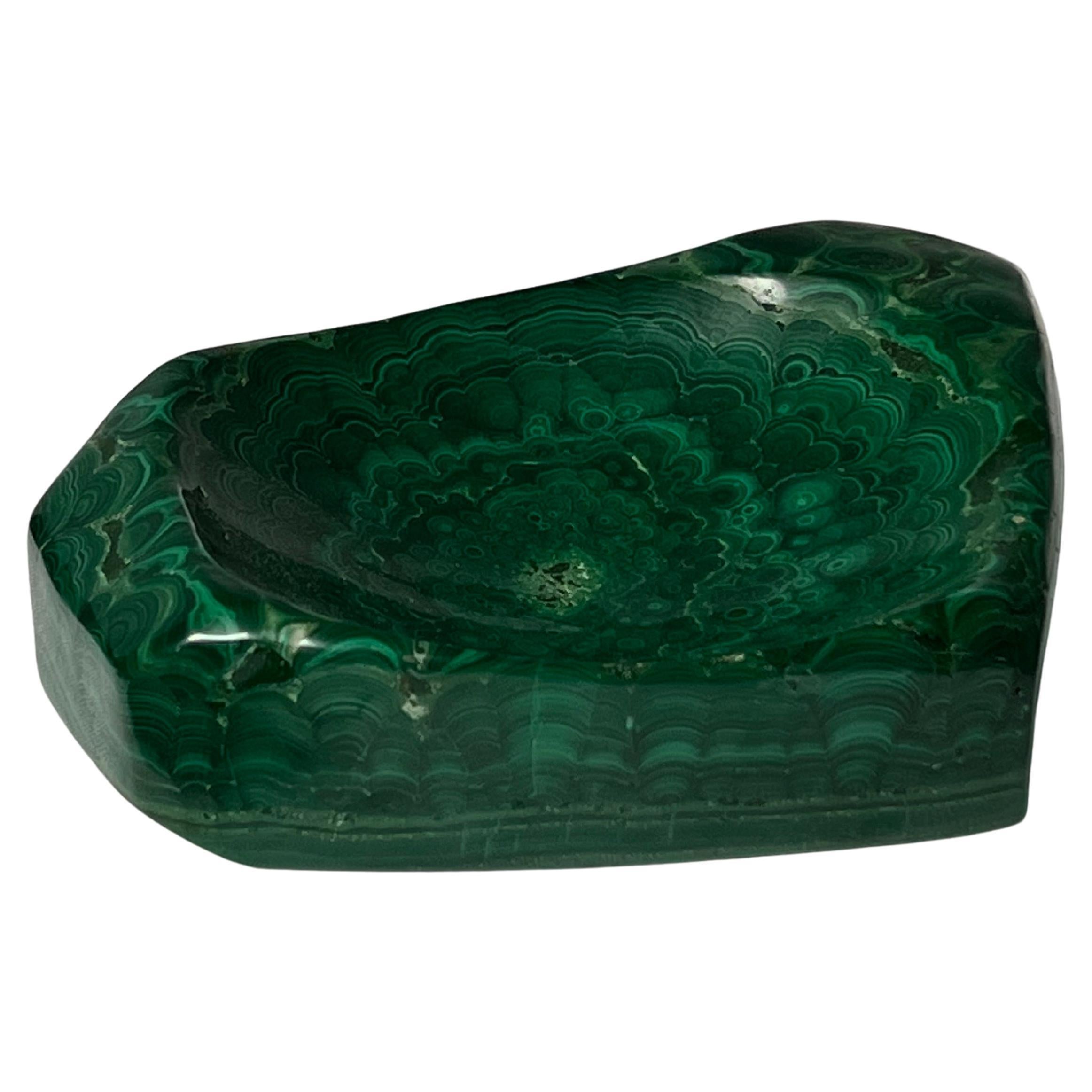African massive malachite hand carved Ashtray natural green mineral copper For Sale