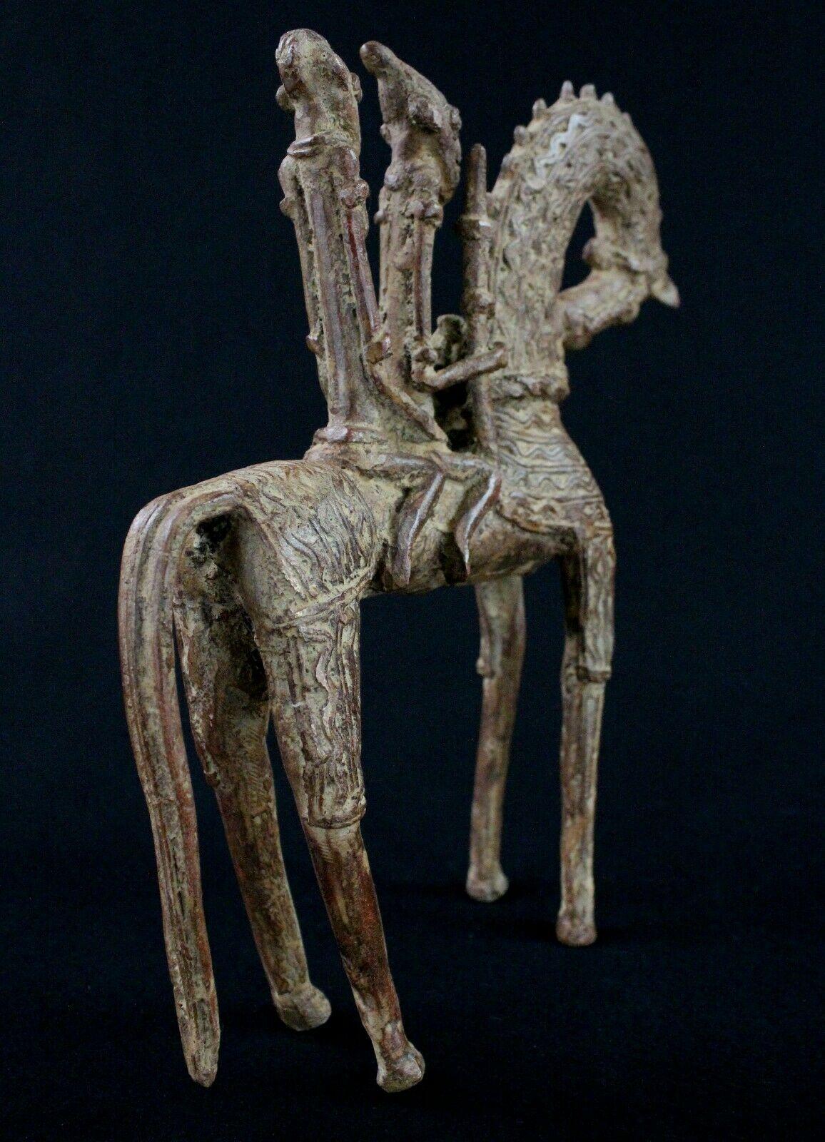 Bronze African Mid-Century Horesemen with Allegorical Decorative Motivs, Mali 1970s