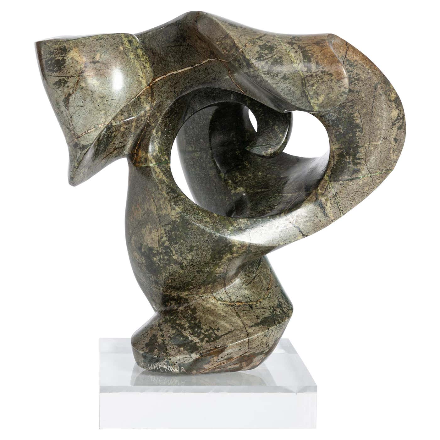 African, Modern, Abstract Opal Green Springstone Sculpture by Temby ...