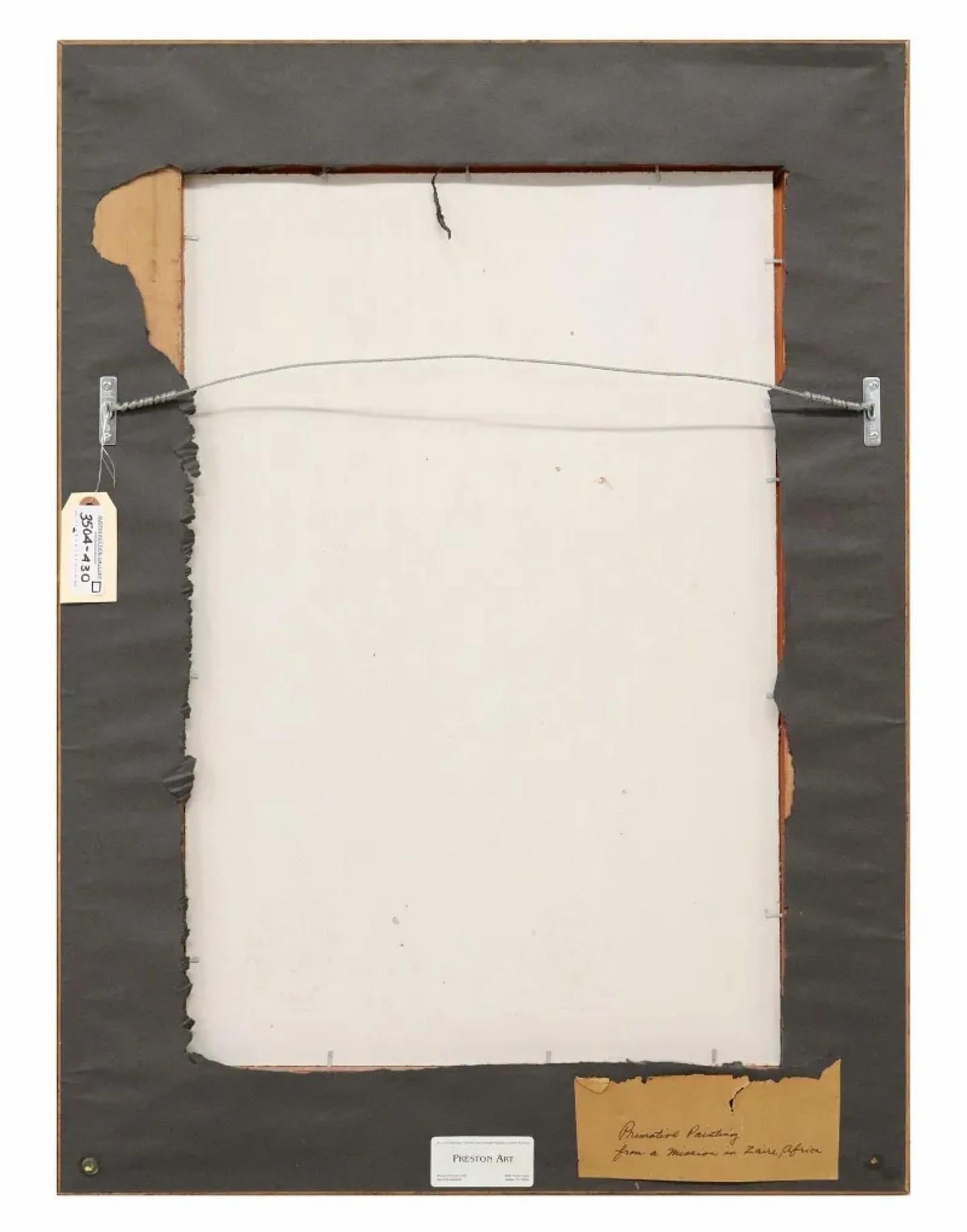 Dipinto a mano Pittura africana modernista firmata con olio su tavola in vendita