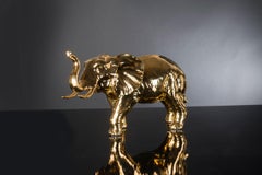 African Mother Elephant in Ceramic, Shiny Gold 24K Italy