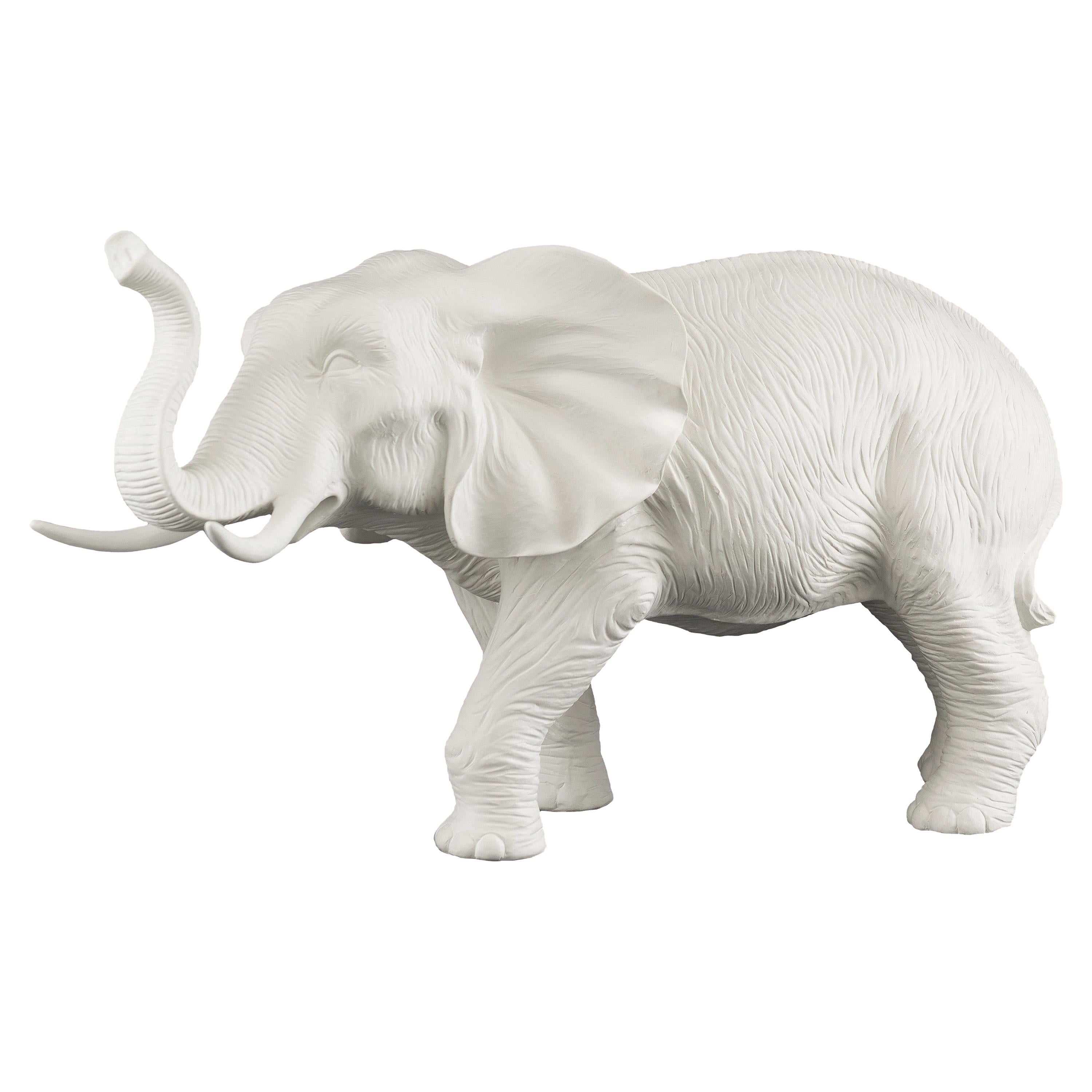 African Mother Elephant in Ceramic, white, Italy