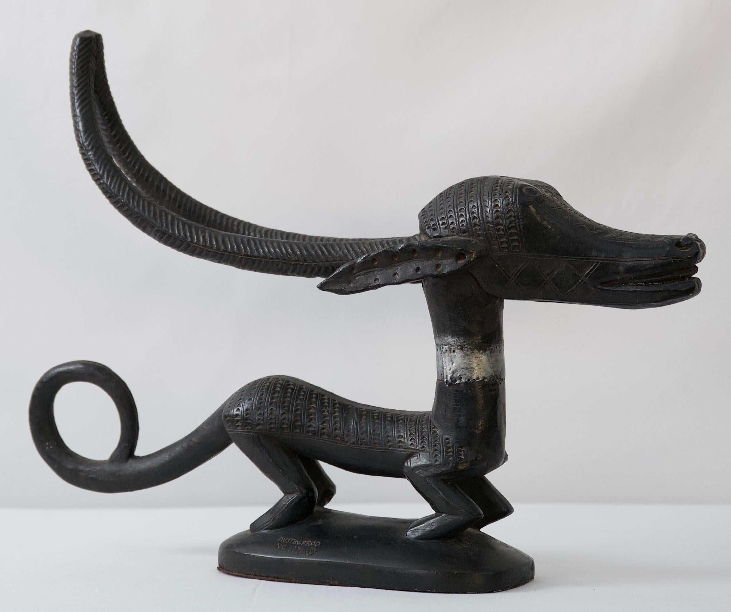 Mid-Century Modern African Mythical Dog Sculpture For Sale
