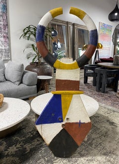 African Nafana Bedu Large Moon Plank Zoomorphic Geometric Wood Sculpure Mask