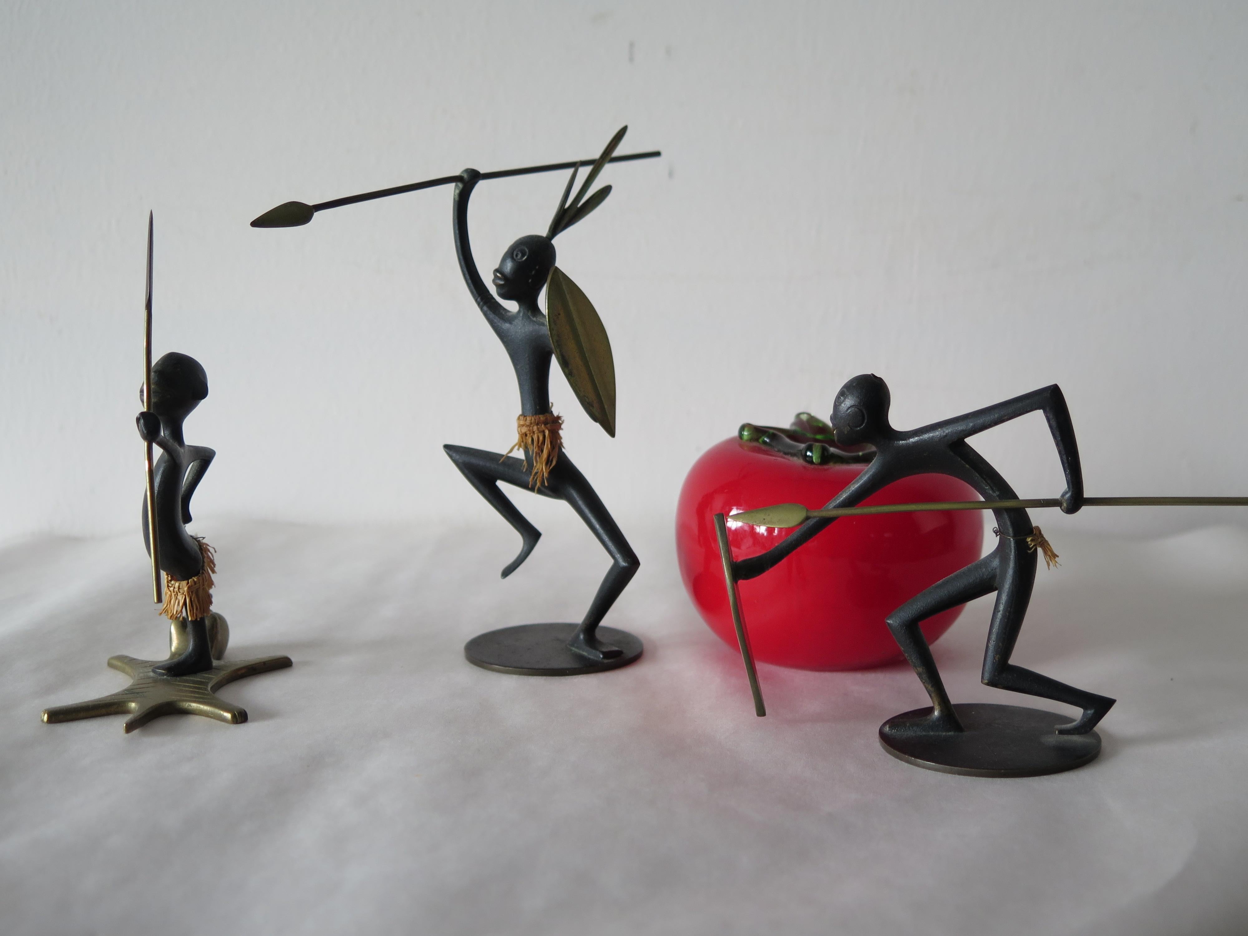 African Native Warrior Bronze Sculptures, Werkstatte Hagenauer, Austria, 1950s For Sale 9