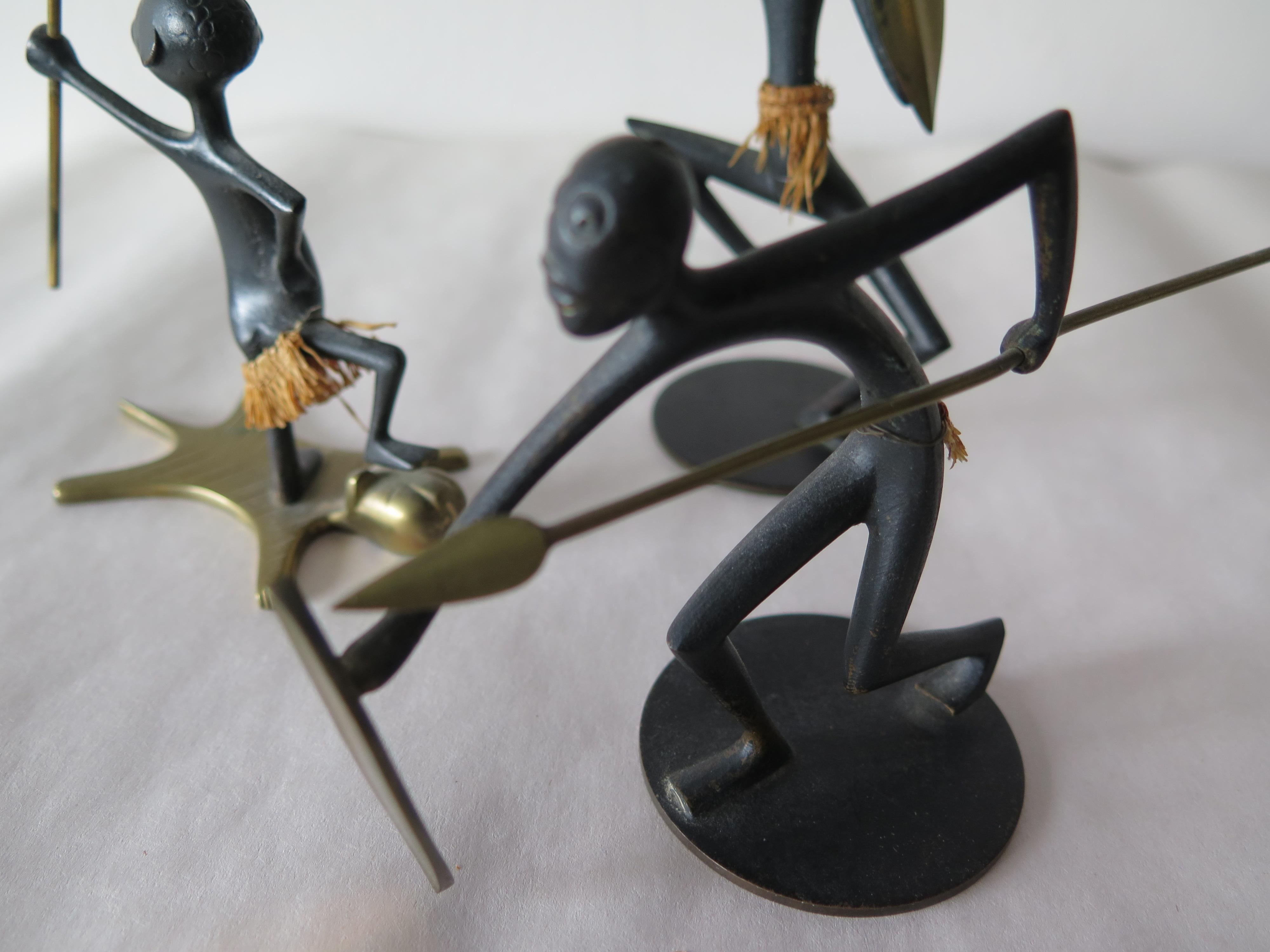 African Native Warrior Bronze Sculptures, Werkstatte Hagenauer, Austria, 1950s For Sale 12